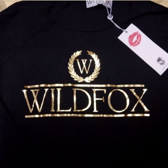 WILDFOX COUTURE GOLD CRESTED WILDFOX LOGO BLACK LONG SLEEVE LIGHTWEIGHT SWEATER - Picture 8 of 13